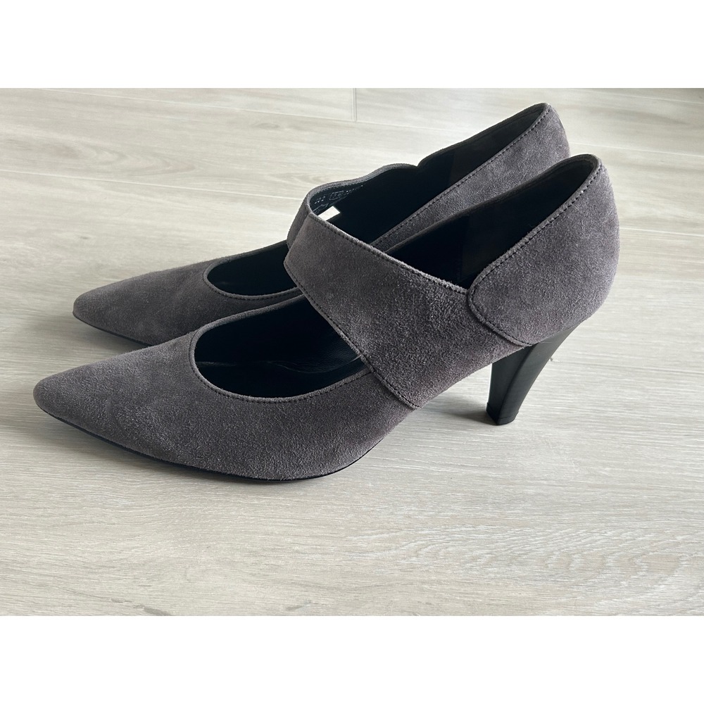 Gabor Suede Mary Jane Heels 7.5 Gray Pointed Toe Comfort Pump office work formal